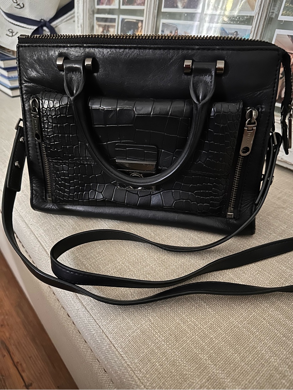 MILLY! Black Croc-Embossed Leather Satchel — Women Bags